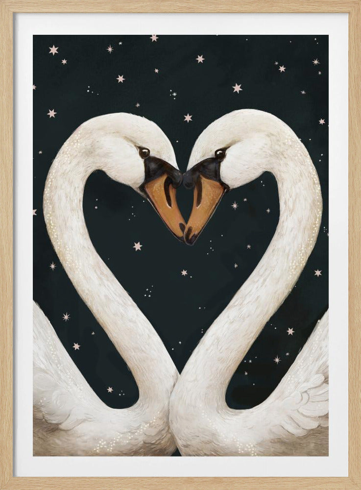 Twilight Swans Navy Sky - Poster / Art Print