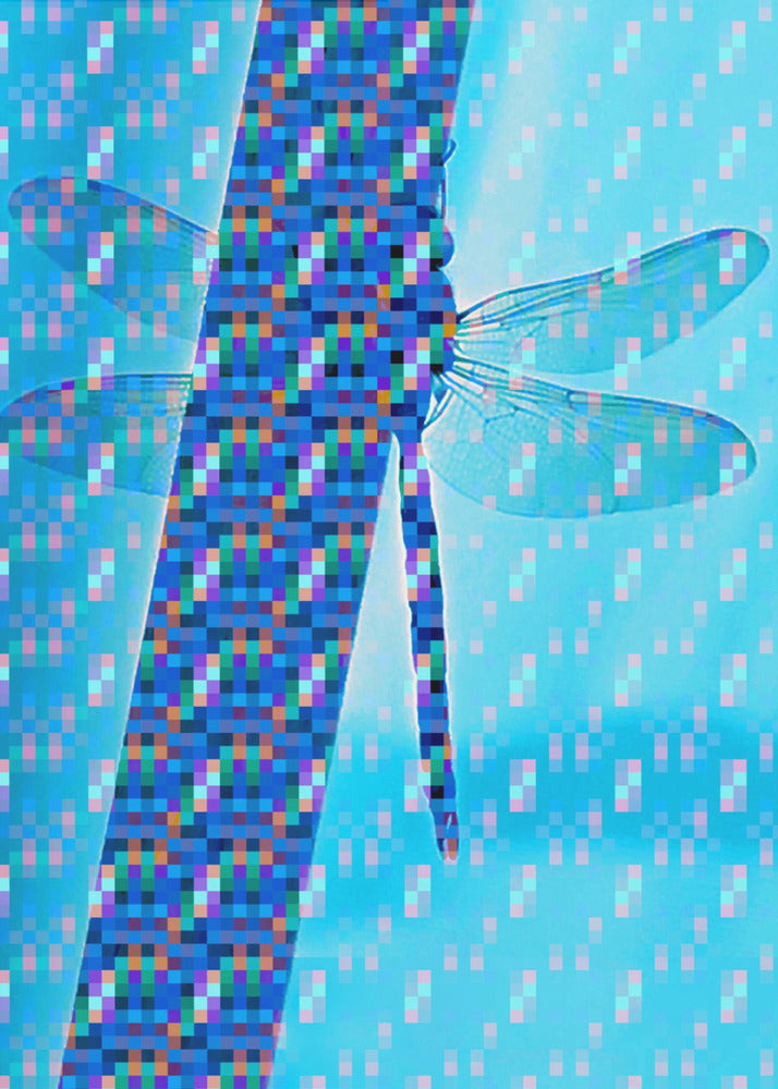 Dragonfly Silhouette with Vibrant Pixel Patterns - Poster / Art Print