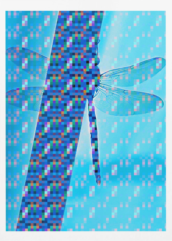 Dragonfly Silhouette with Vibrant Pixel Patterns - Poster / Art Print