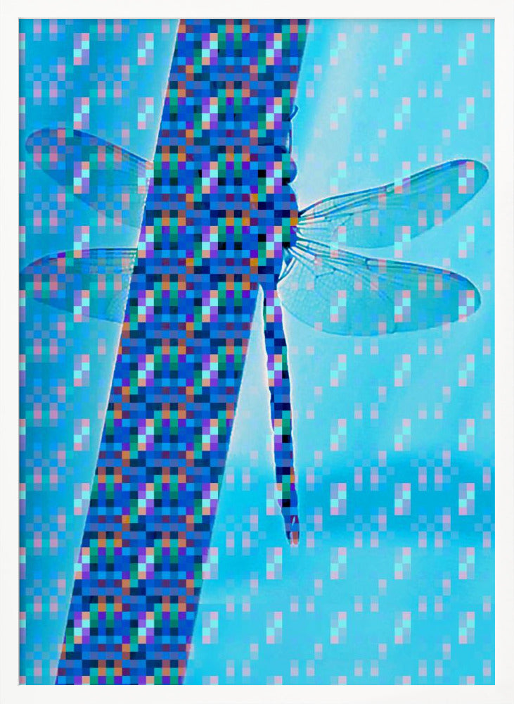 Dragonfly Silhouette with Vibrant Pixel Patterns - Poster / Art Print