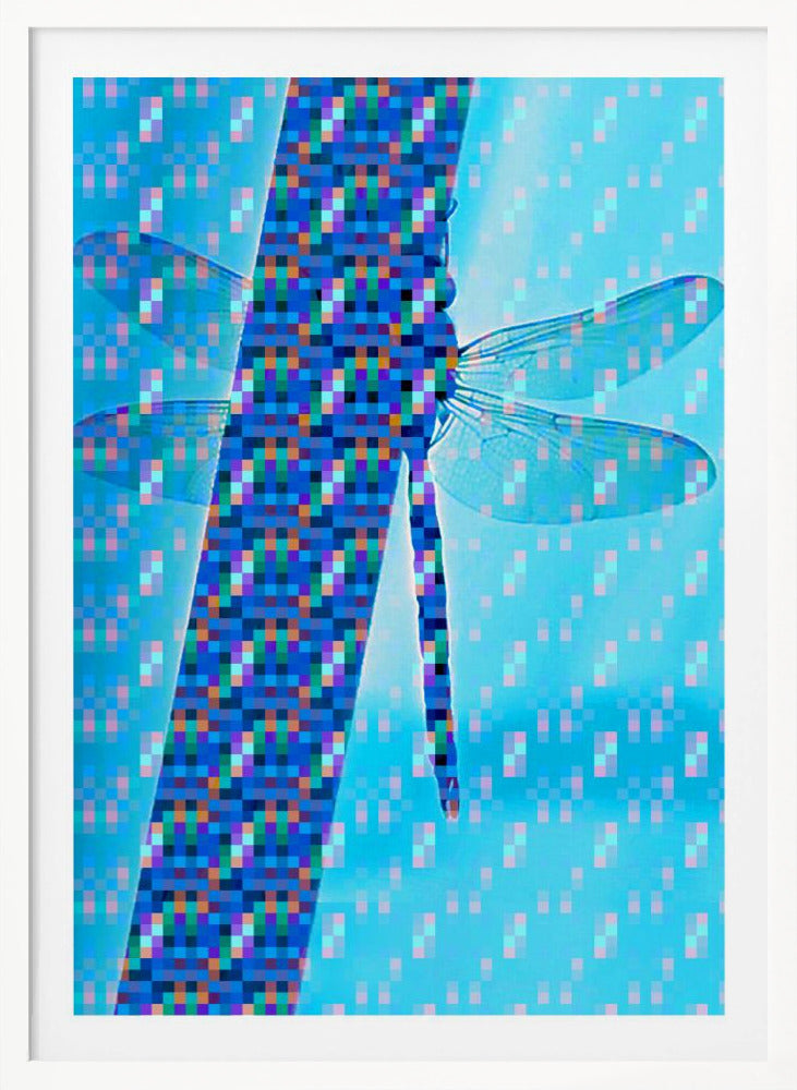 Dragonfly Silhouette with Vibrant Pixel Patterns - Poster / Art Print