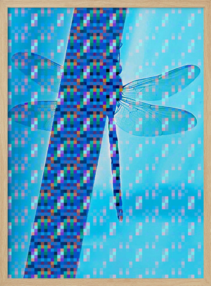 Dragonfly Silhouette with Vibrant Pixel Patterns - Poster / Art Print