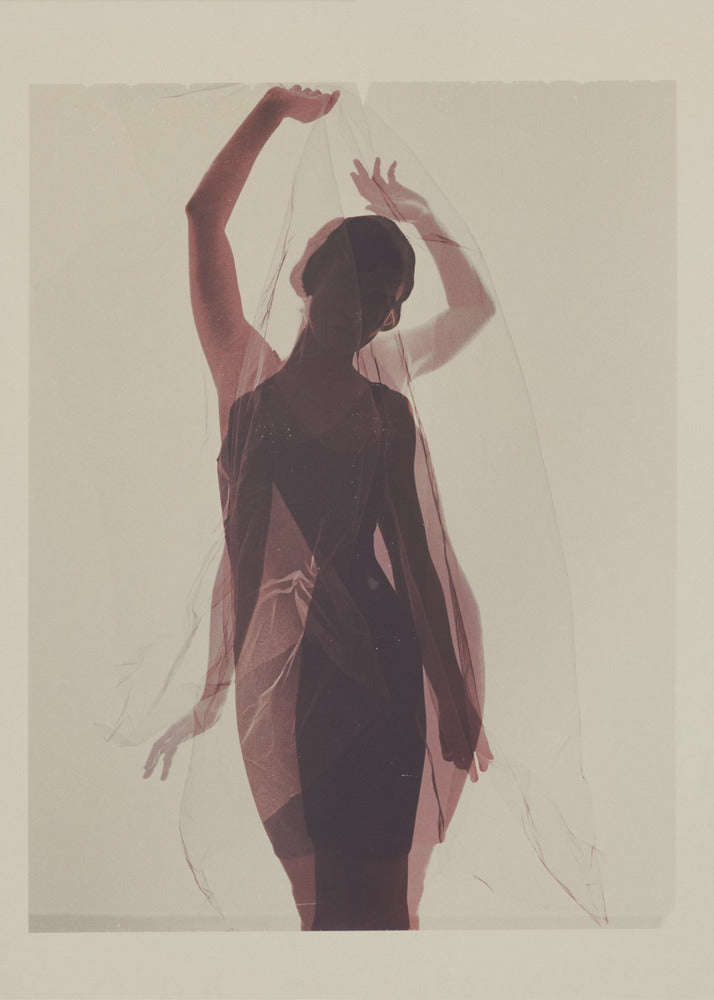Silhouette of a Woman Draped in Sheer Fabric - Poster / Art Print