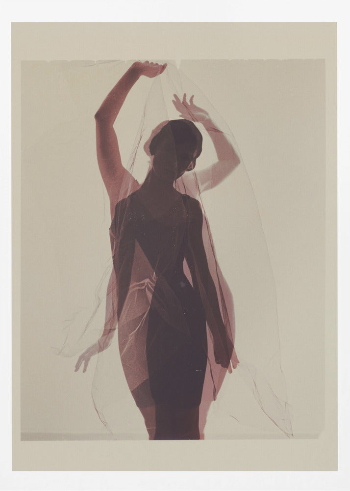 Silhouette of a Woman Draped in Sheer Fabric - Poster / Art Print