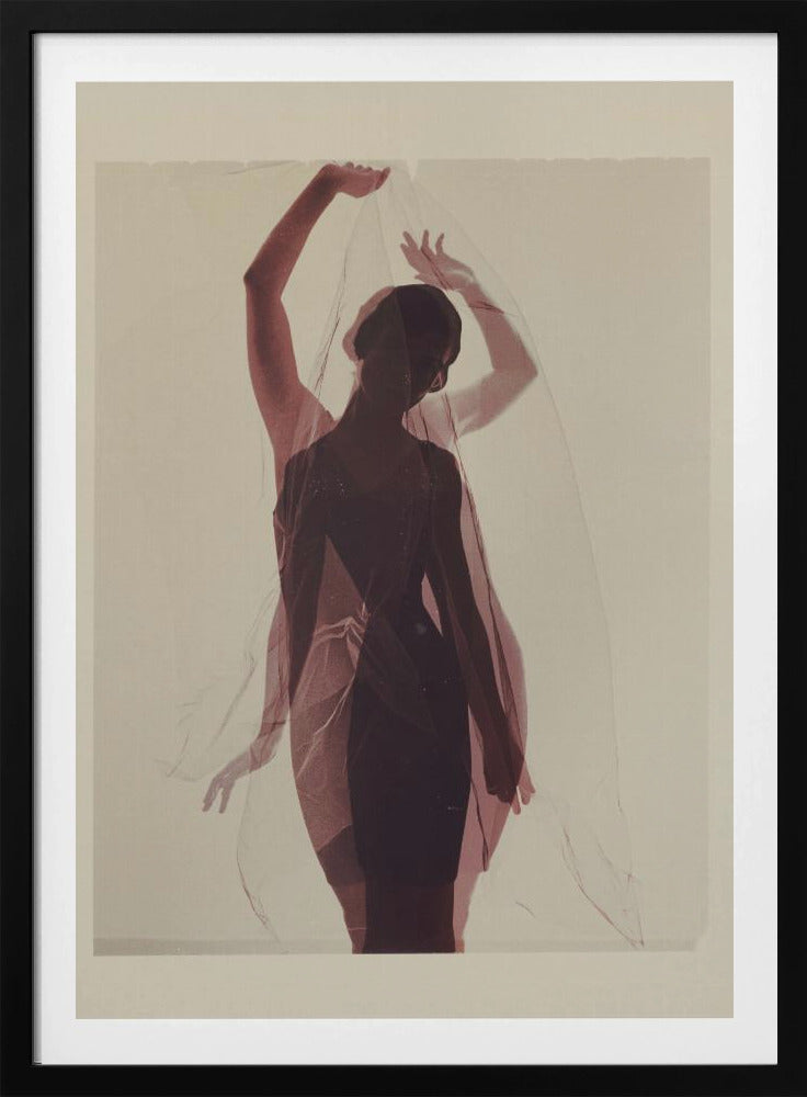 Silhouette of a Woman Draped in Sheer Fabric - Poster / Art Print