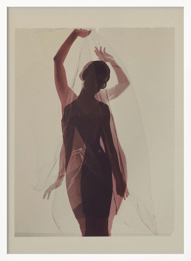 Silhouette of a Woman Draped in Sheer Fabric - Poster / Art Print