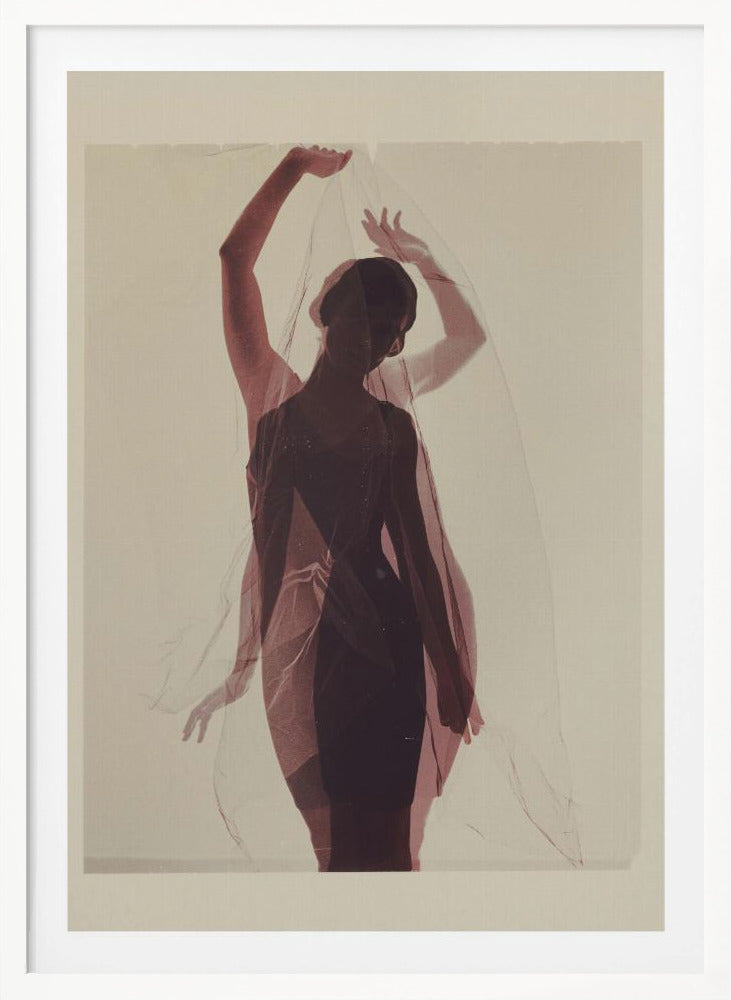 Silhouette of a Woman Draped in Sheer Fabric - Poster / Art Print