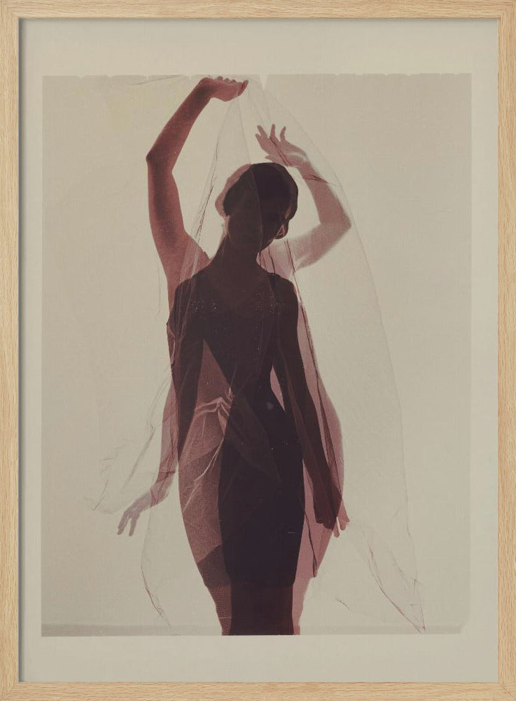 Silhouette of a Woman Draped in Sheer Fabric - Poster / Art Print