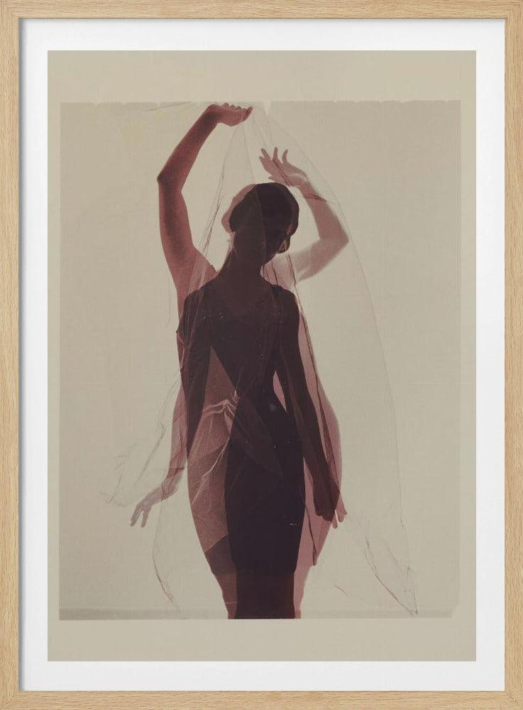 Silhouette of a Woman Draped in Sheer Fabric - Poster / Art Print