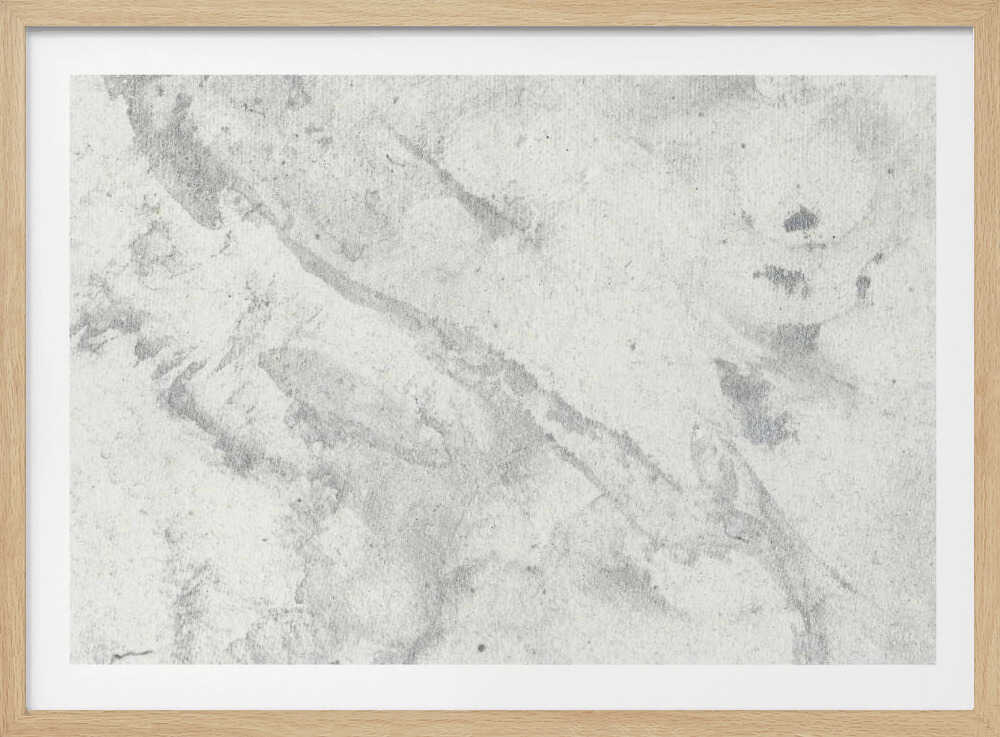 Abstract art with a light grey and white marbled texture in a modern silver frame.
