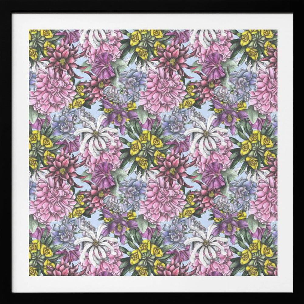 Colorful Flowers with Green Leaves - Poster / Art Print