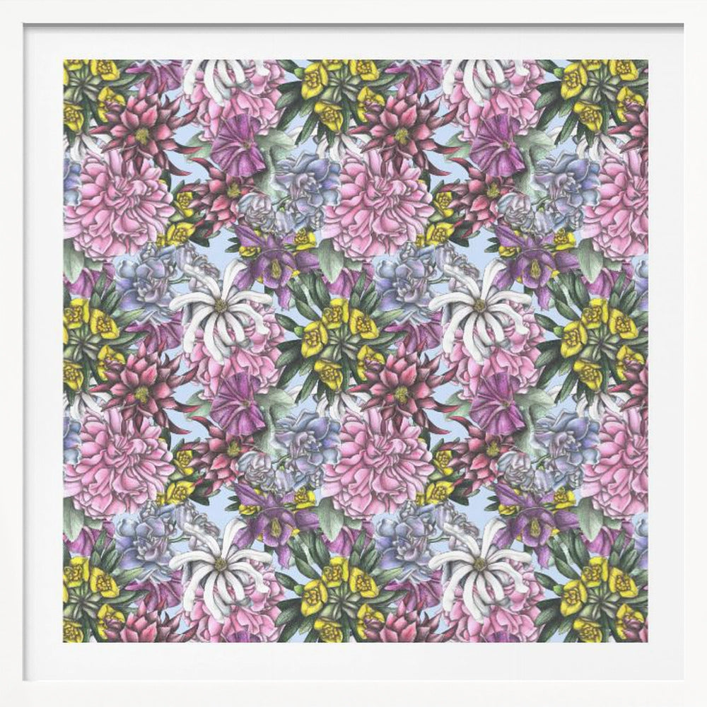 Colorful Flowers with Green Leaves - Poster / Art Print