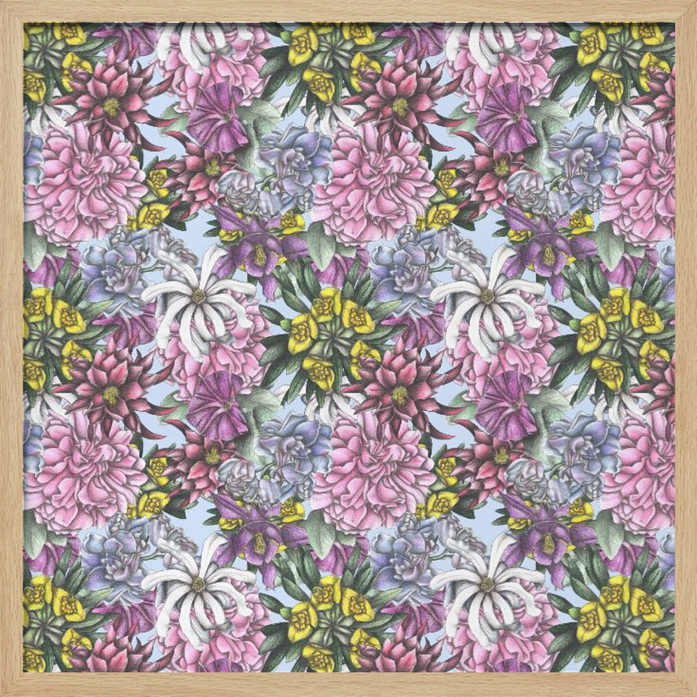 Colorful Flowers with Green Leaves - Poster / Art Print