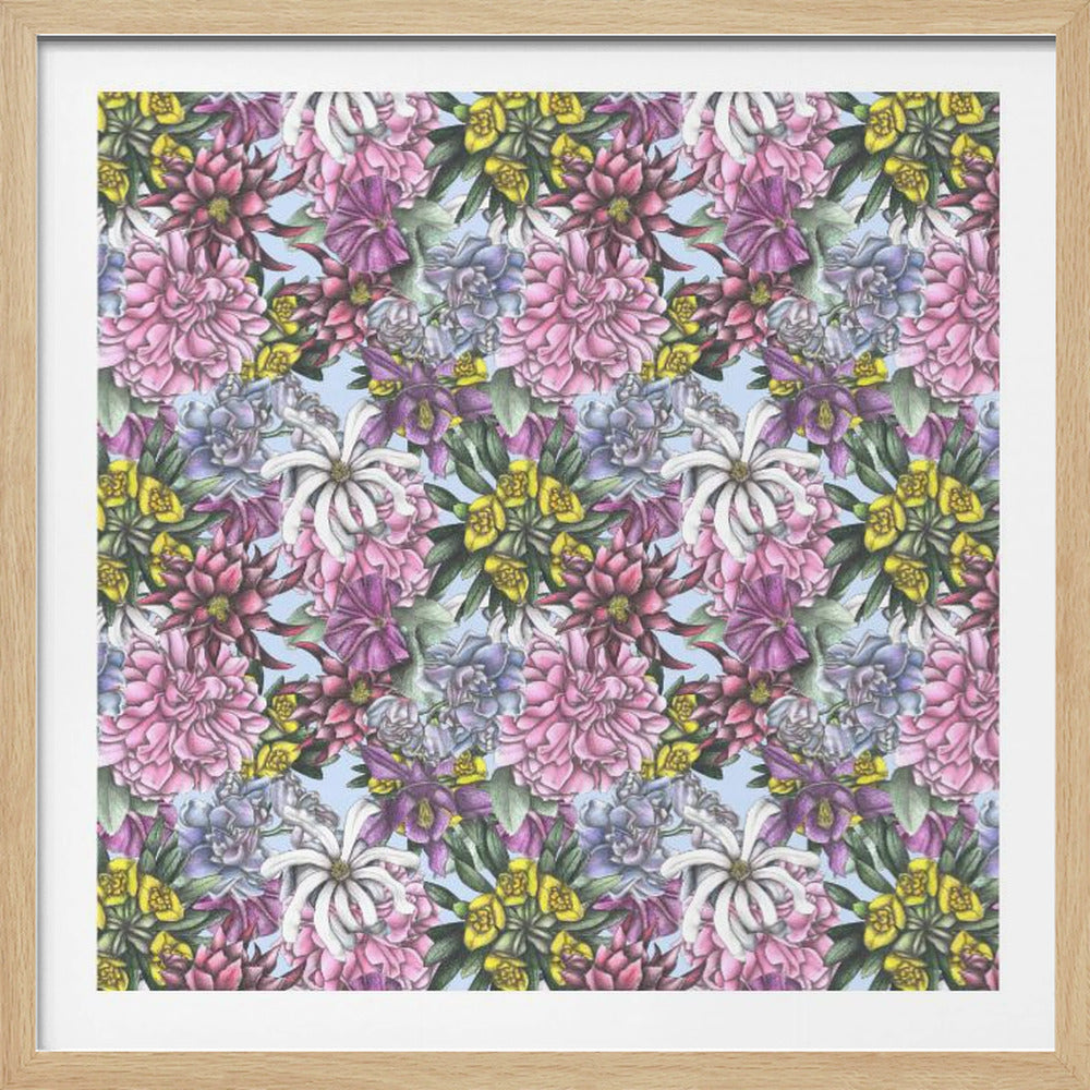 Colorful Flowers with Green Leaves - Poster / Art Print