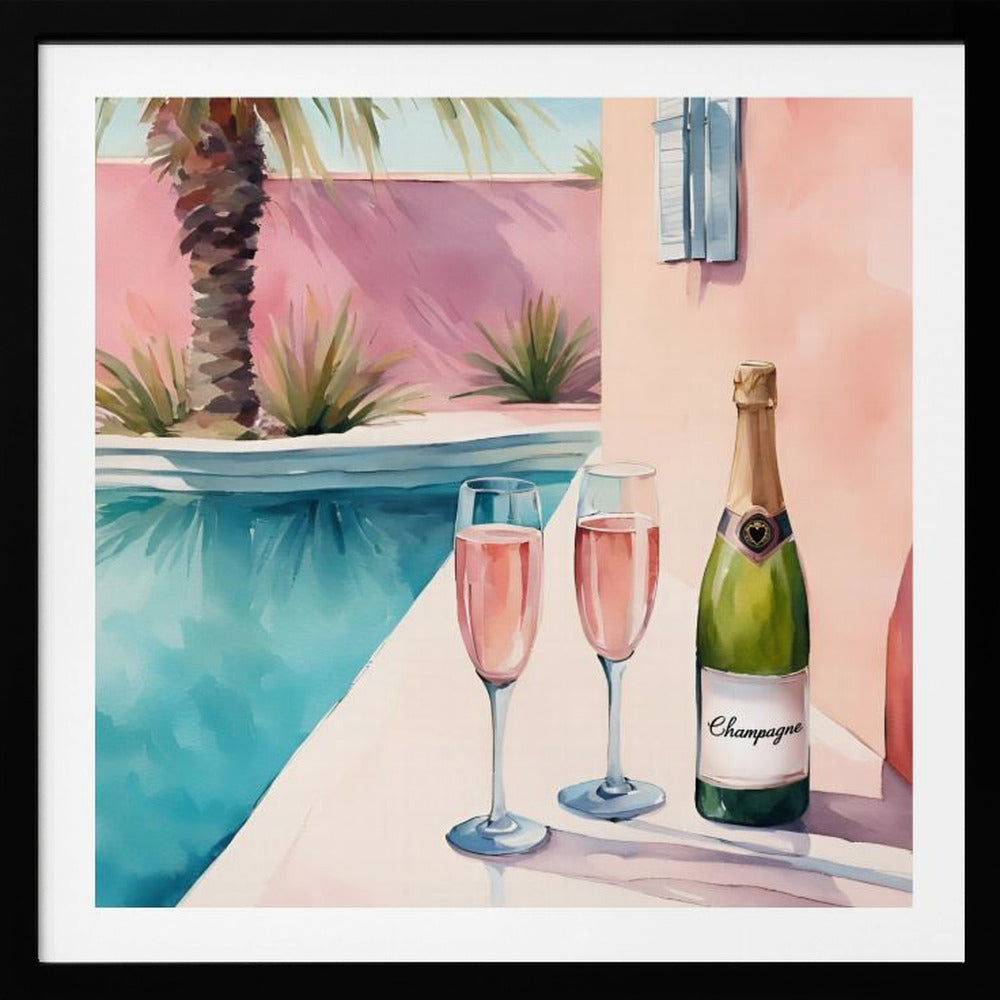 Champagne at the pool - Poster / Art Print