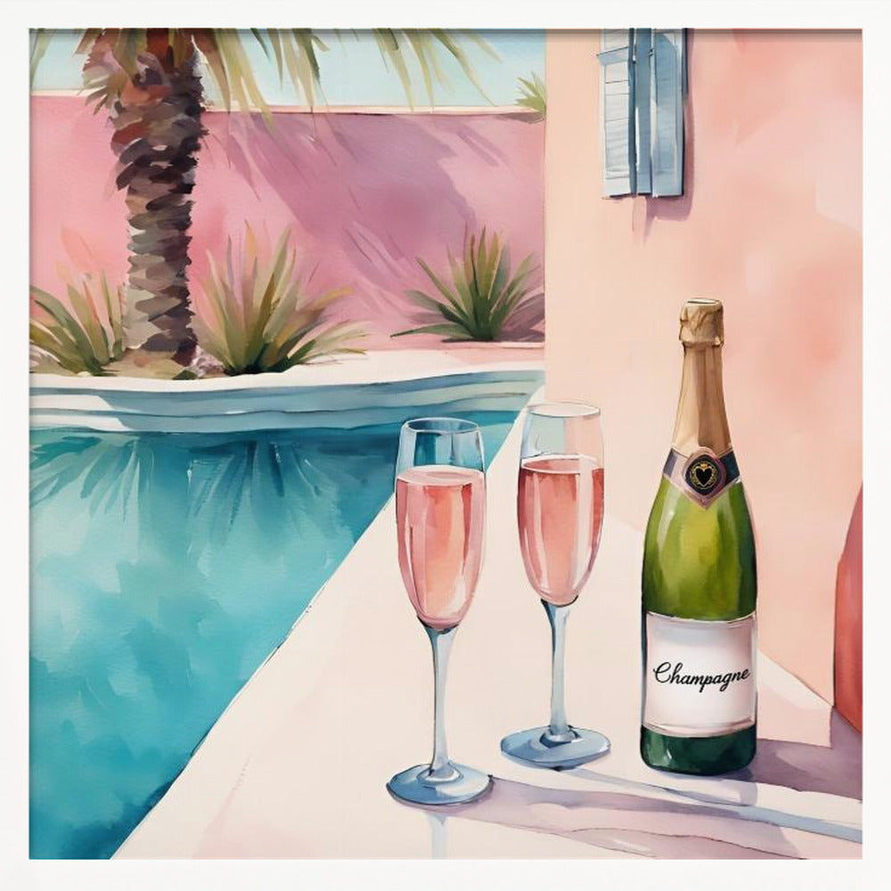 Champagne at the pool - Poster / Art Print
