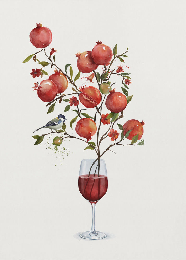 Pomegranate In a Glass of Wine - Poster / Art Print