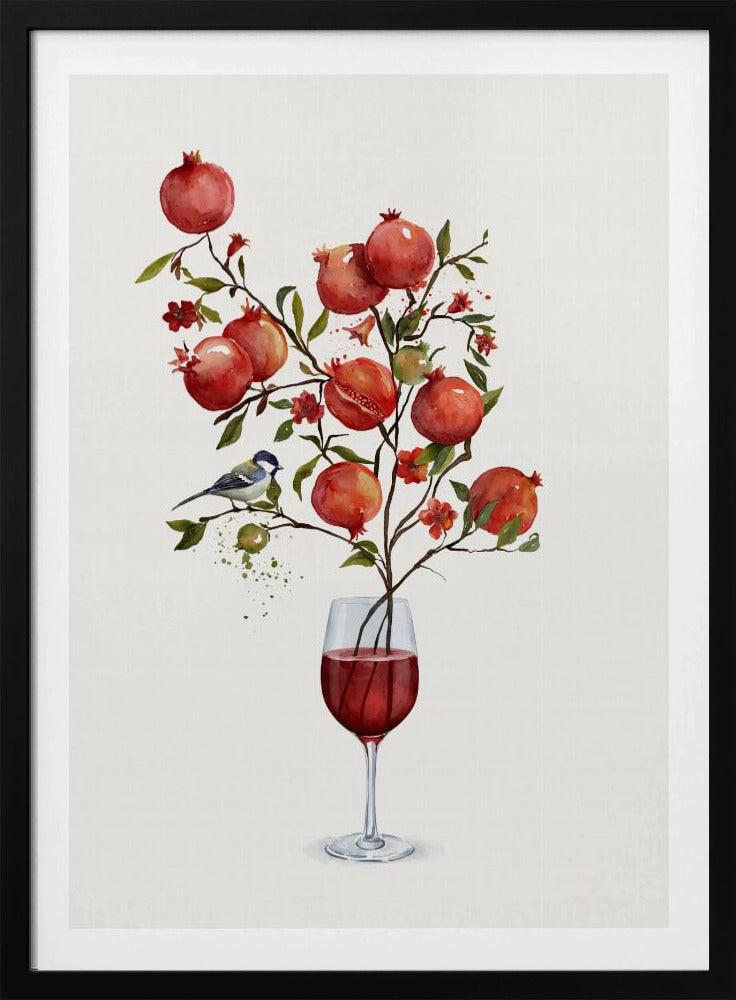 Pomegranate In a Glass of Wine - Poster / Art Print