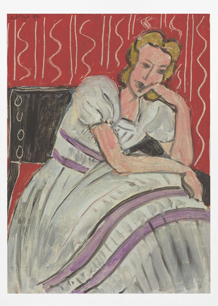 Jeune Femme Assise En Robe Grise - Poster / Art Print