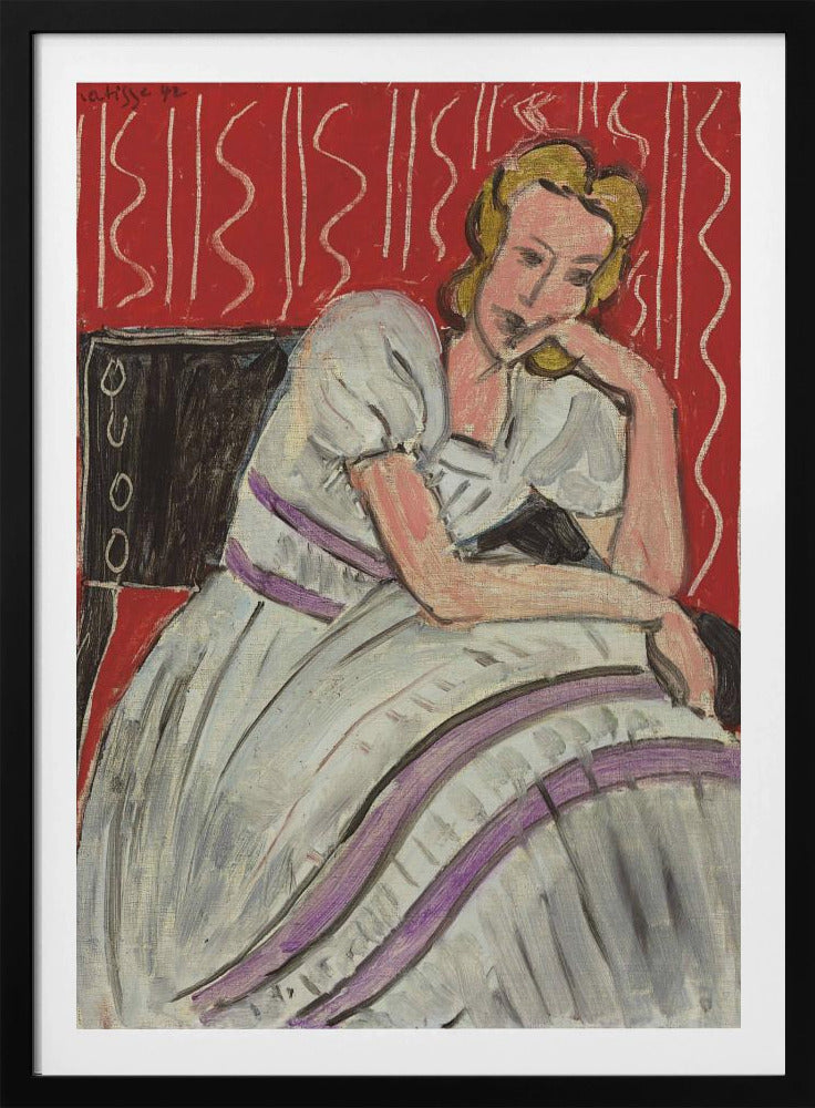 Jeune Femme Assise En Robe Grise - Poster / Art Print