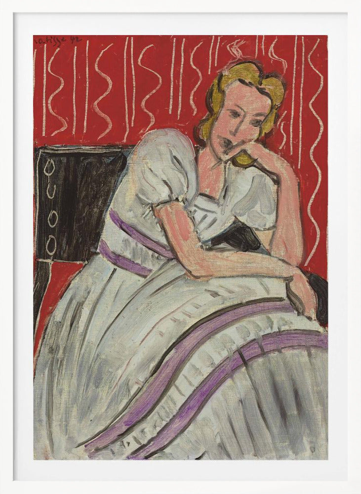 Jeune Femme Assise En Robe Grise - Poster / Art Print