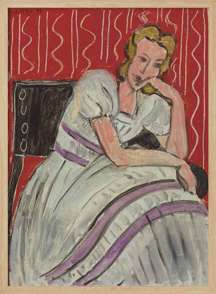 Jeune Femme Assise En Robe Grise - Poster / Art Print