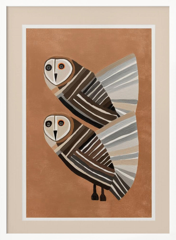 Striped Owl Pair - Poster / Art Print