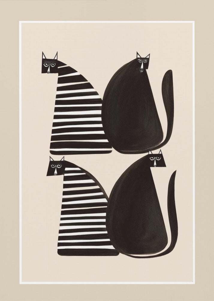 Minimalist Cats In Black and White - Poster / Art Print
