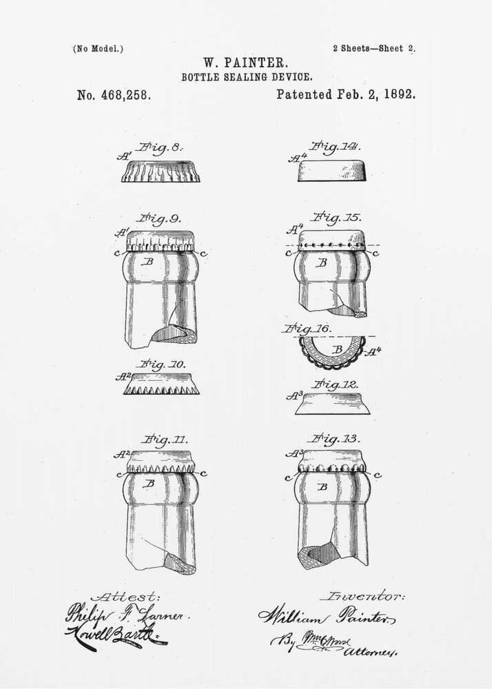 Bottle Sealing Device Patent 1892 - Poster / Art Print