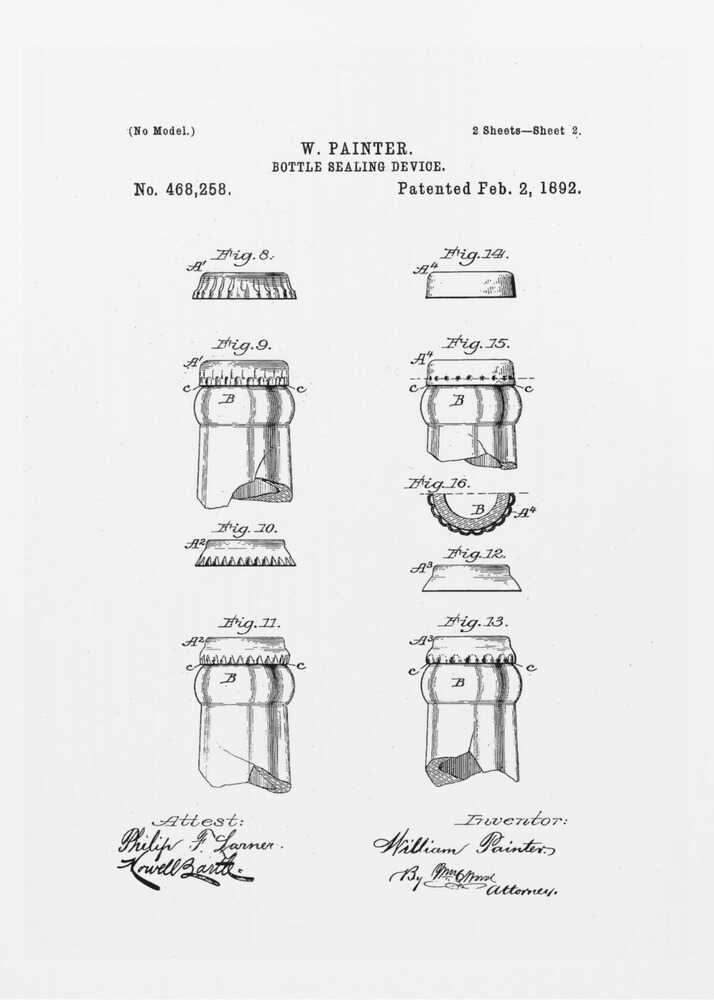 Bottle Sealing Device Patent 1892 - Poster / Art Print