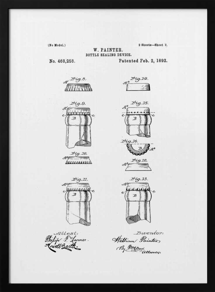 Bottle Sealing Device Patent 1892 - Poster / Art Print