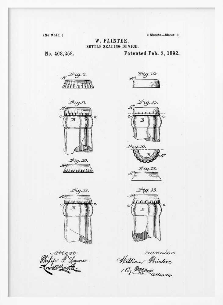 Bottle Sealing Device Patent 1892 - Poster / Art Print