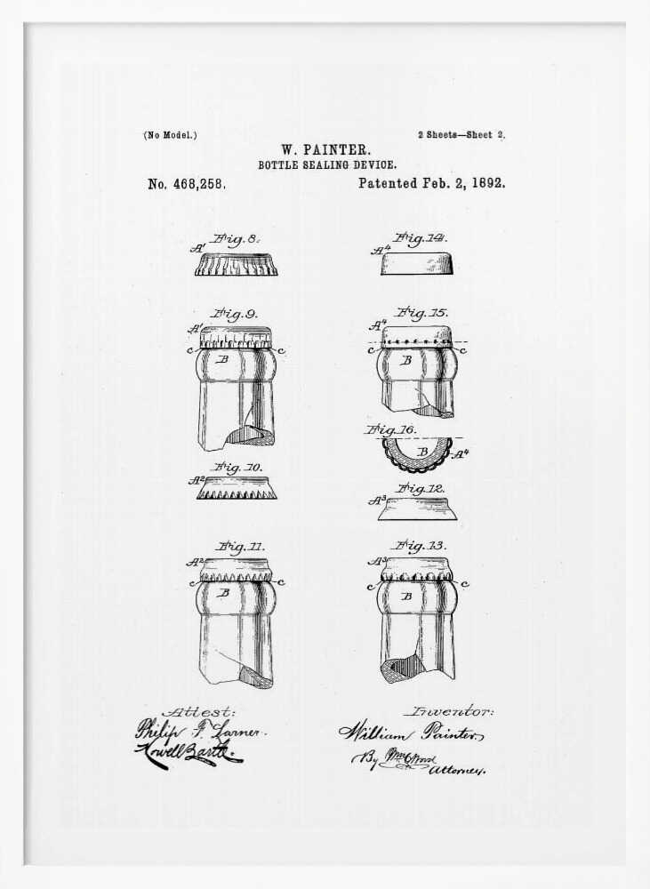 Bottle Sealing Device Patent 1892 - Poster / Art Print