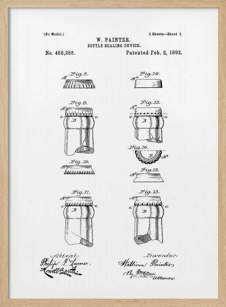 Bottle Sealing Device Patent 1892 - Poster / Art Print