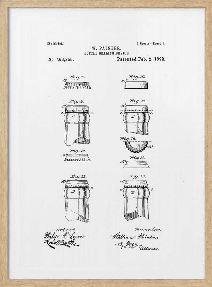 Bottle Sealing Device Patent 1892 - Poster / Art Print