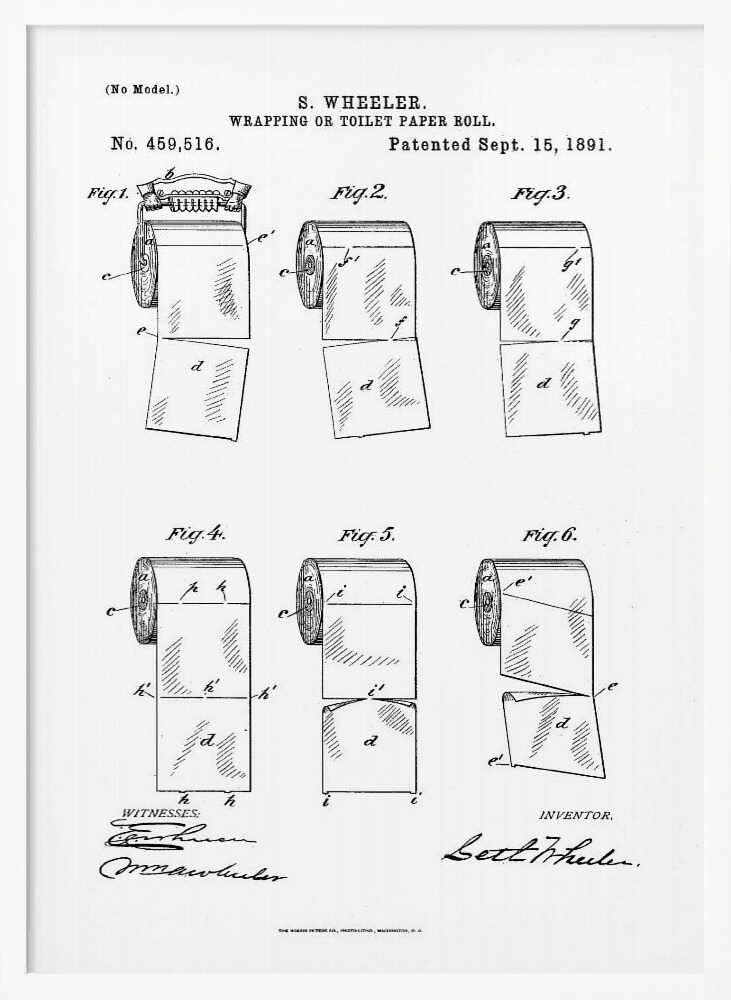 Toilet Paper Roll 2 Patent 1891 - Poster / Art Print