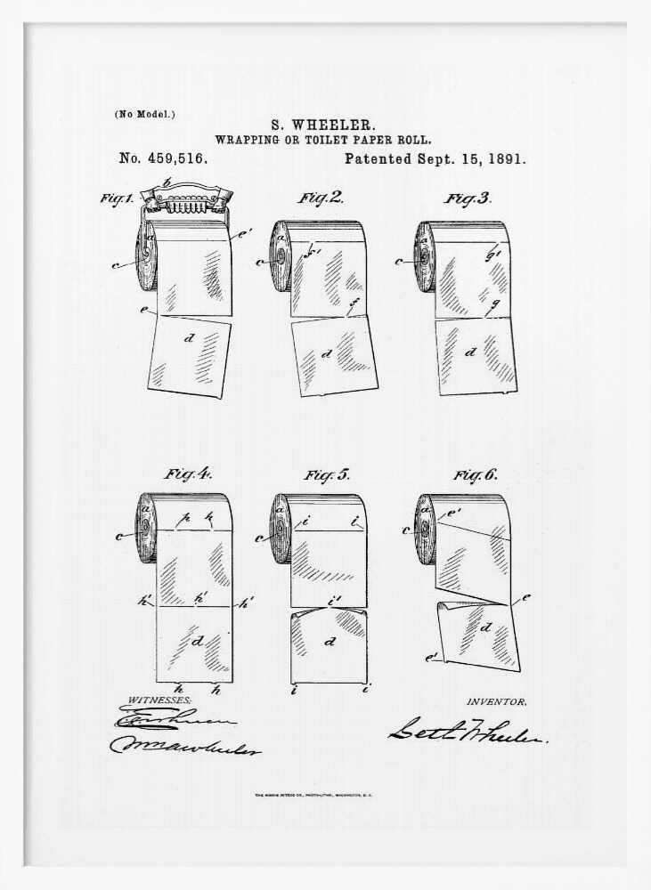 Toilet Paper Roll 2 Patent 1891 - Poster / Art Print