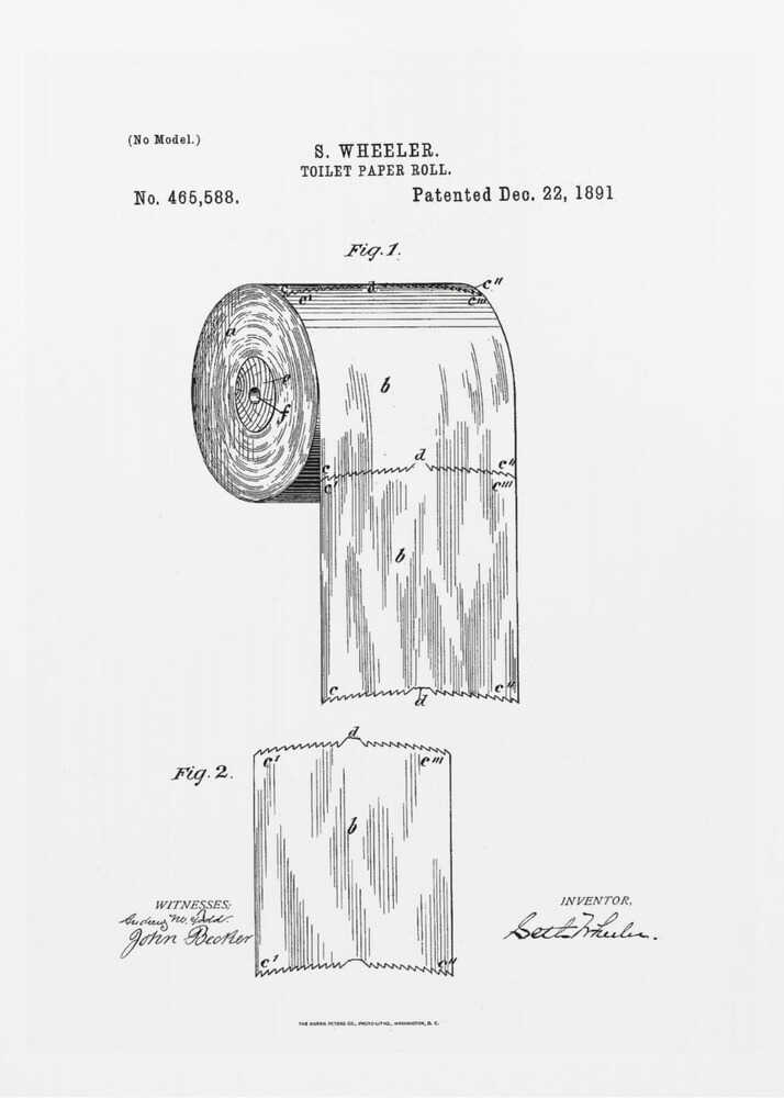 Toilet Paper Roll Patent 1891 - Poster / Art Print