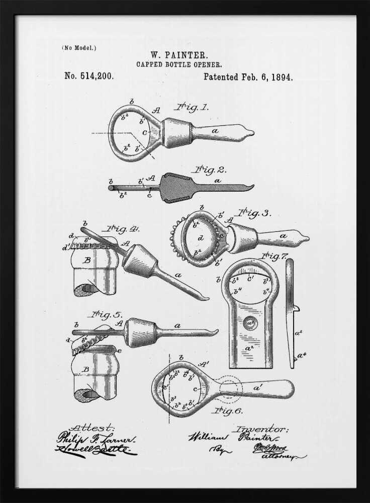 Capped Bottle Opener Patent 1894 - Poster / Art Print