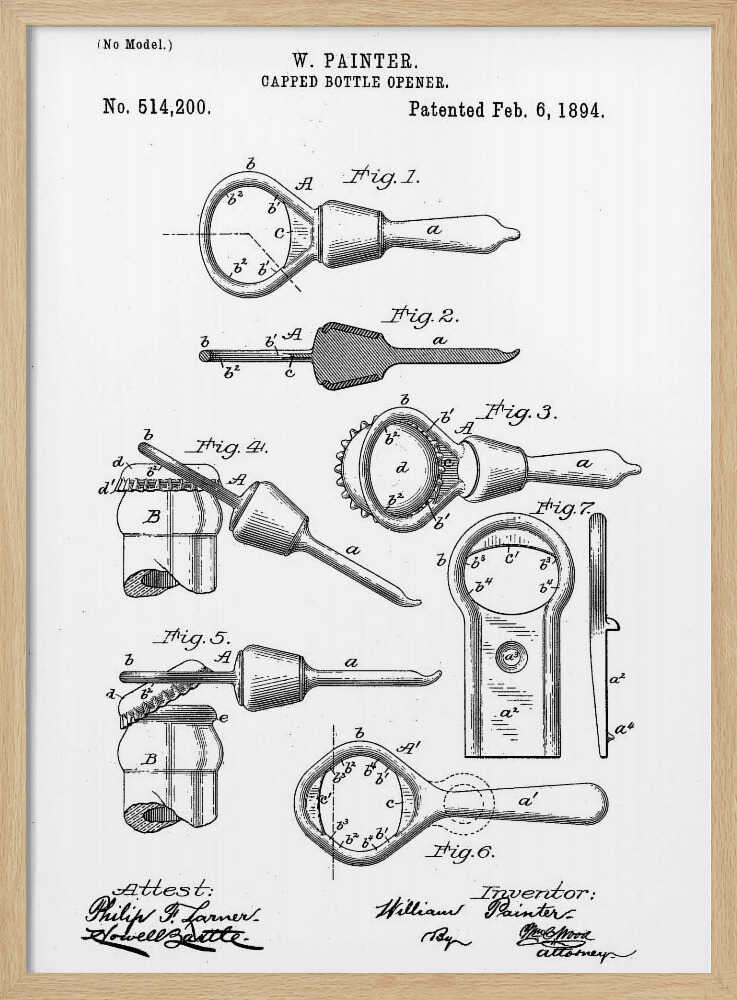 Capped Bottle Opener Patent 1894 - Poster / Art Print