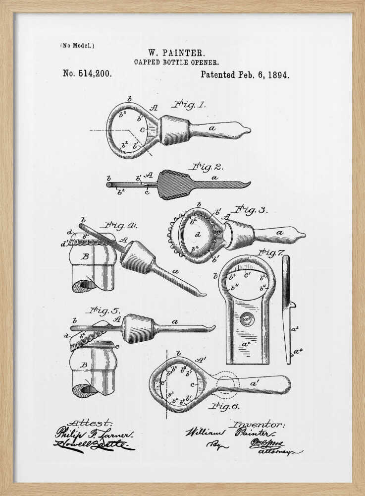 Capped Bottle Opener Patent 1894 - Poster / Art Print
