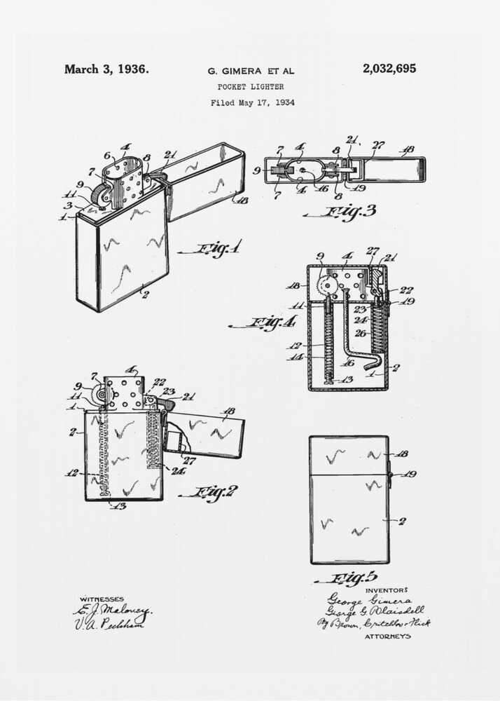 Pocket Lighter Patent 1934 - Poster / Art Print