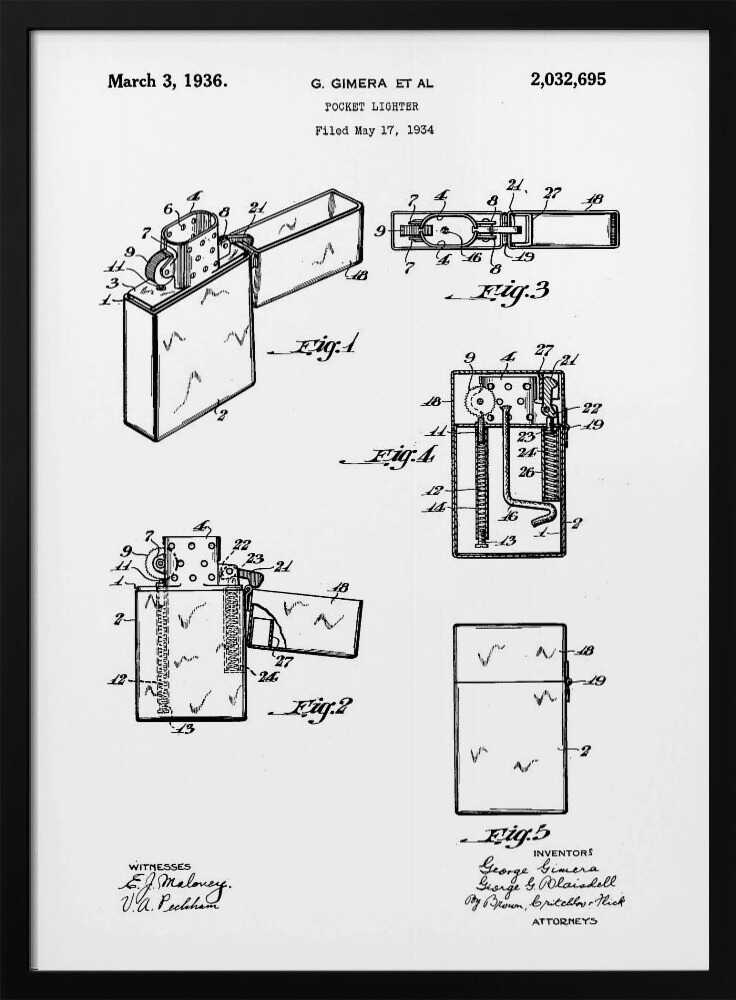 Pocket Lighter Patent 1934 - Poster / Art Print