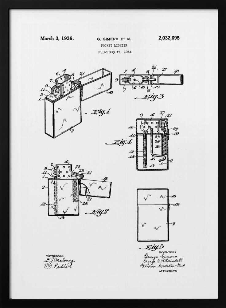 Pocket Lighter Patent 1934 - Poster / Art Print