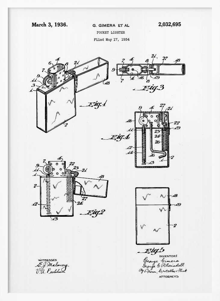 Pocket Lighter Patent 1934 - Poster / Art Print