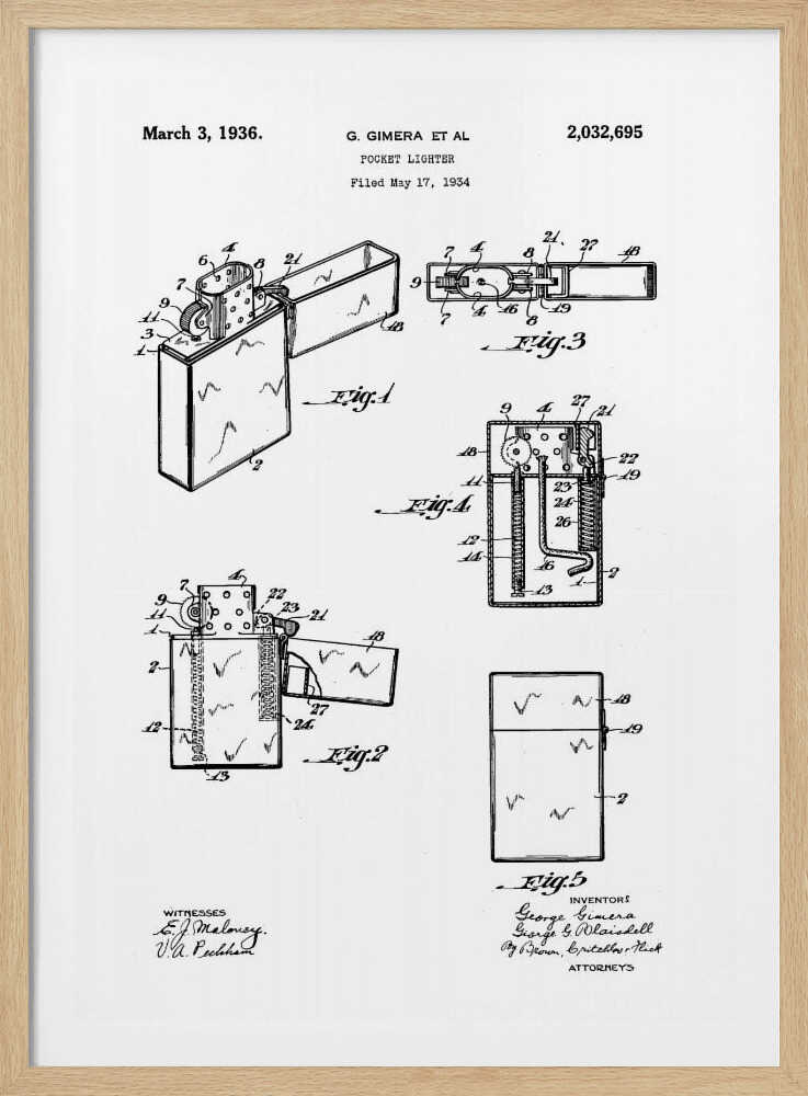 Pocket Lighter Patent 1934 - Poster / Art Print