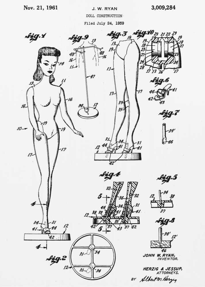 Doll Construction Patent 1961 - Poster / Art Print