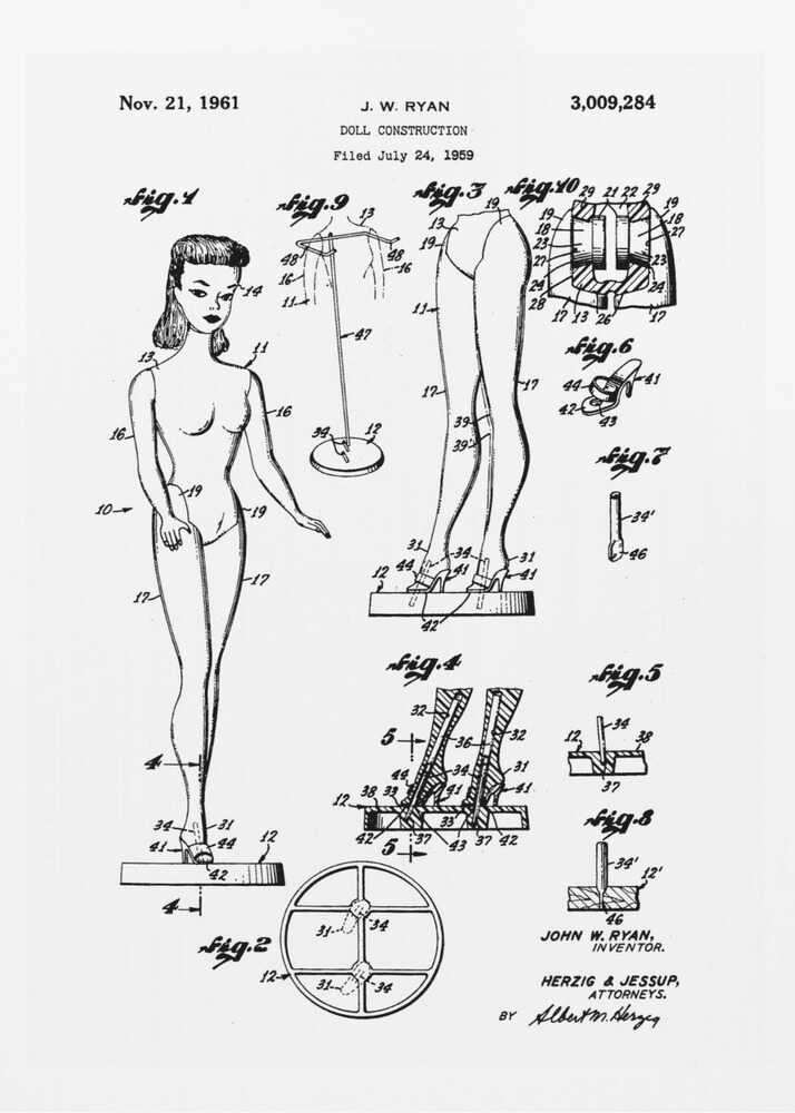 Doll Construction Patent 1961 - Poster / Art Print