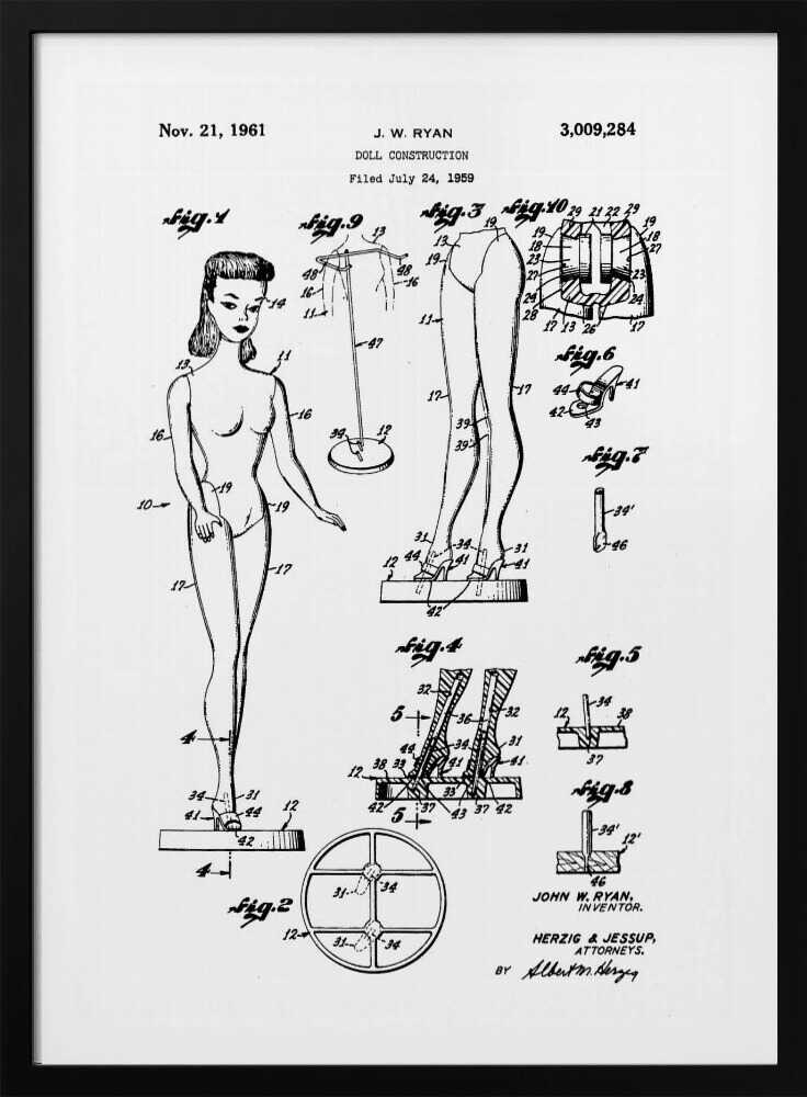 Doll Construction Patent 1961 - Poster / Art Print
