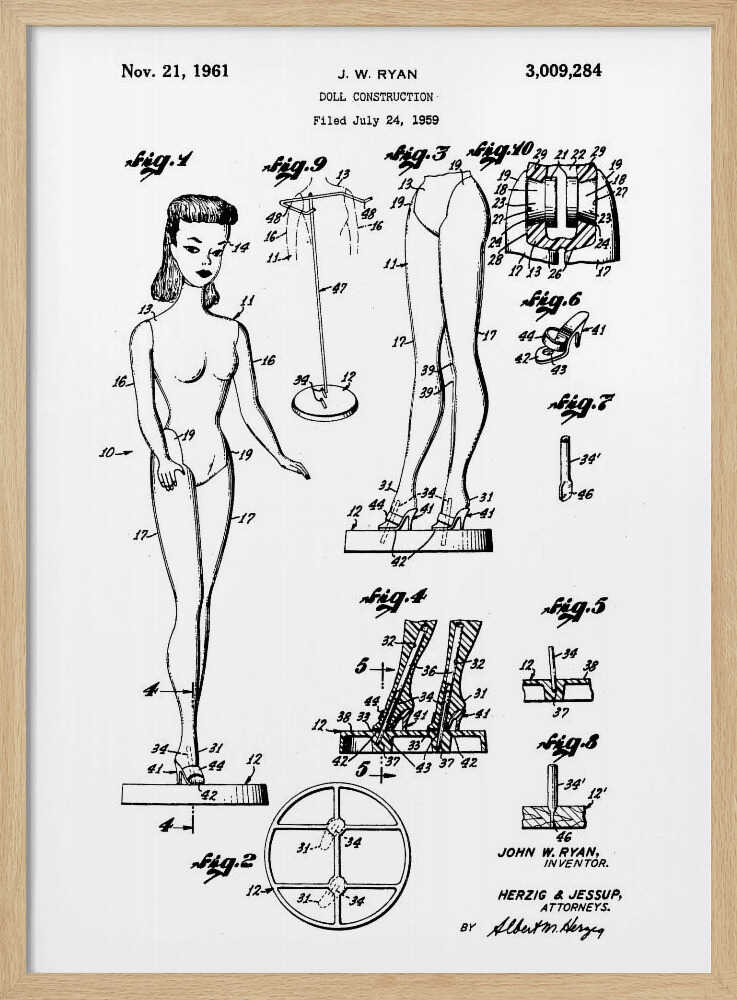 Doll Construction Patent 1961 - Poster / Art Print